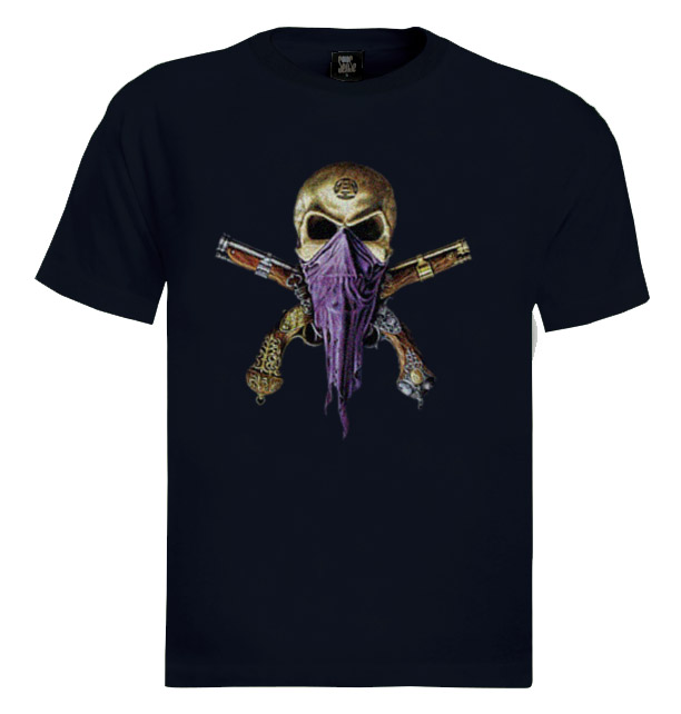 Crazy Pirate Skull Biker Black T-Shirt