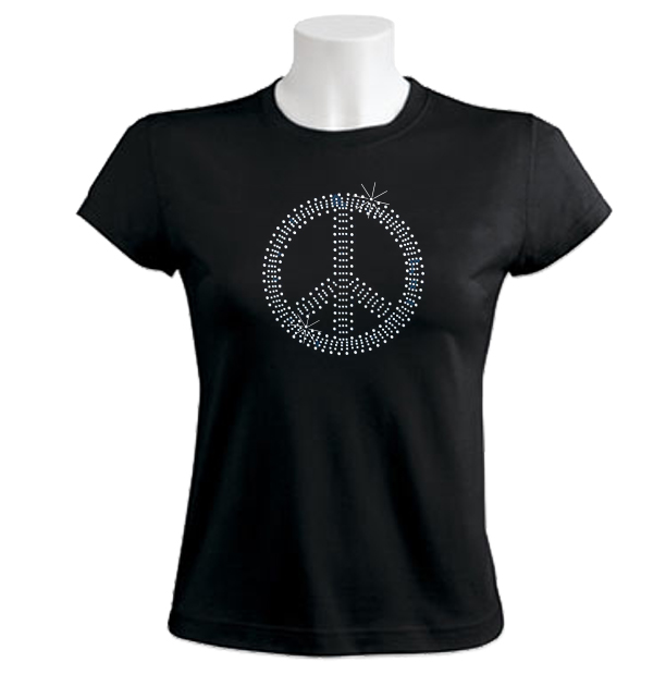 Peace Sign in rhinestones women T-Shirt 