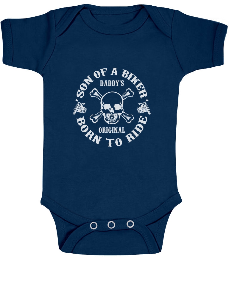 Son of A Biker Baby Onesie Born To Ride Motorcycle Skull Cool Harley